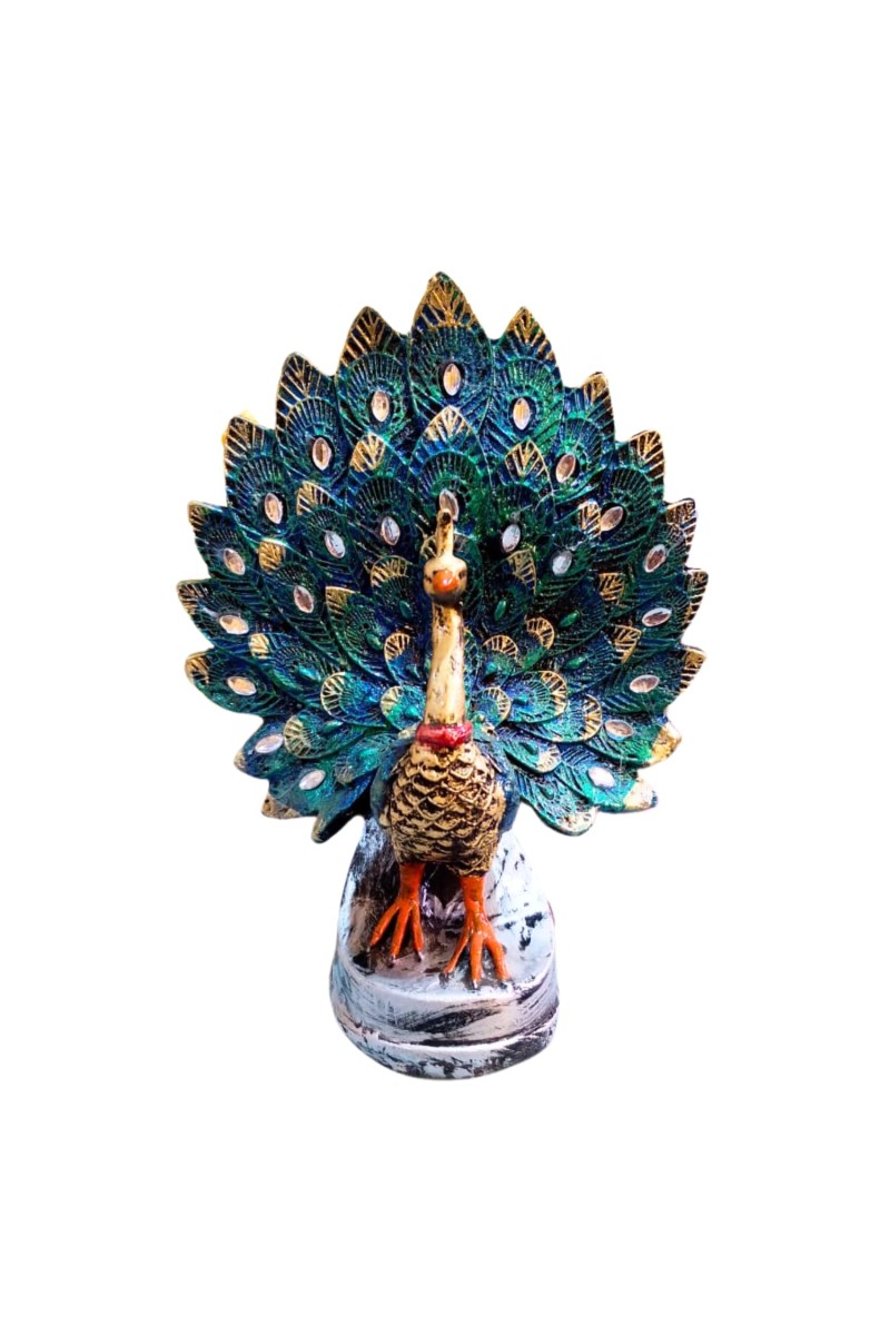Handcrafted Peacock Showpiece for Home Decor – Colorful Resin Peacock Figurine with Detailed Feather Design – Decorative Tabletop Statue for Living Room, Office & Gift Purpose