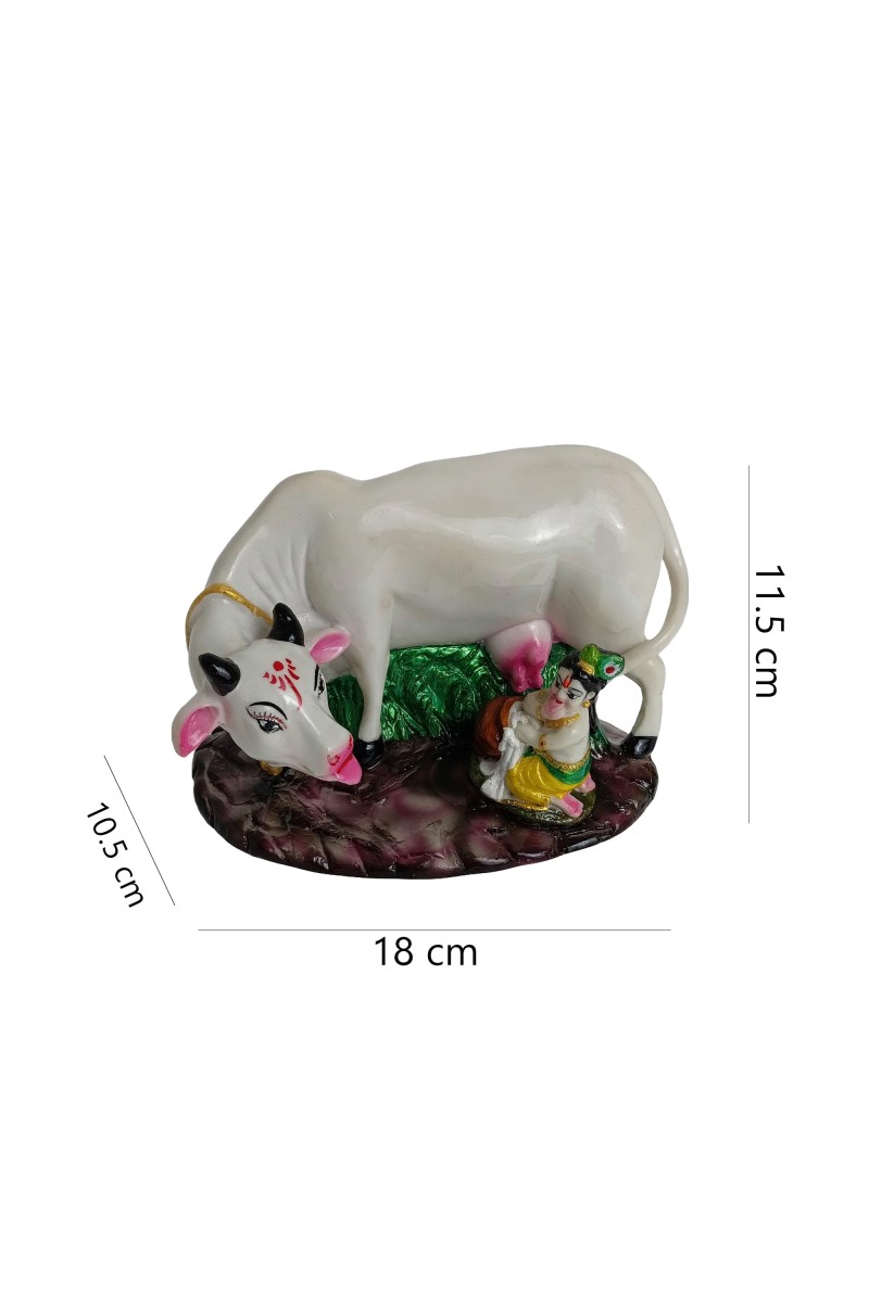 Hitech White Color Big Size Table Decor Religious Idol Cow & Gopal Set Murti/Figurine/Showpiece for Religious Pooja, Temple Decoration, Home Decor, and Study Room - Hindu God Gift Item