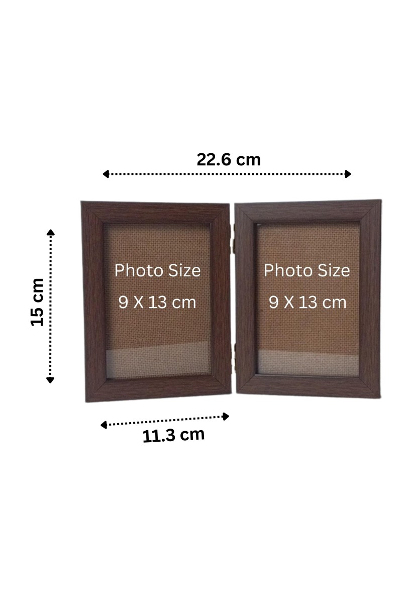 Hitech Sales Radha Krishna Double Picture Folding Photo Frame for Table, Home, Pooja Room Decor (Color- Brown, 2 Photos, Rectangular, Printed Photo, Tabletop Folding Stand Frame)