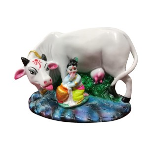 Hitech White Color Small Size Table Decor Religious Idol Cow & Gopal Set Hitech White Color Small Size Table Decor Religious Idol Cow & Gopal Set