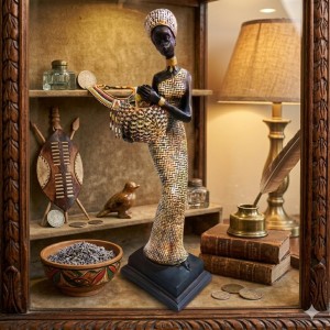 Handcrafted African Lady Figurine with Basket – Elegant Resin Tribal Woman Statue for Home Decor – Artistic Showpiece for Living Room, Office, Shelf & Gift Purpose