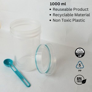 Storage Food Cylindrical Container Set (2 PCS) with Lids, Space-Saving, Airtight & 100% Food Grade | Ideal for Home & Kitchen (1000 ML) | Compact, Ideal for Storage of Food Products | 100% Recyclable