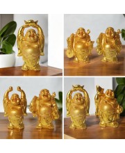 Laughing Buddha Set of 6 | Marble Resin Gold Feng Shui Buddha Statues for Home Decor, Office, Dining Room | Asian Gift Showpiece
