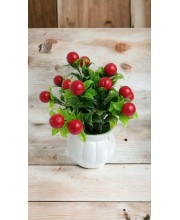 Hitech Artificial Flower Pot Red Cherry Tableware Home Decor Living Room Shop Office Bed Room Washroom & Gift Artificial Plant with Pot Pack of 1 (Red & Green)