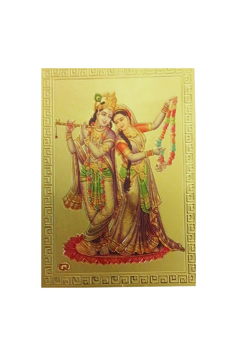 Hitech Sales Radha Krishna Gold-Plated Religious Acrylic Photo Frame Hindu God and Goddess Temple Art Decor for Home, Office, Car Dashboard and Gift Purpose