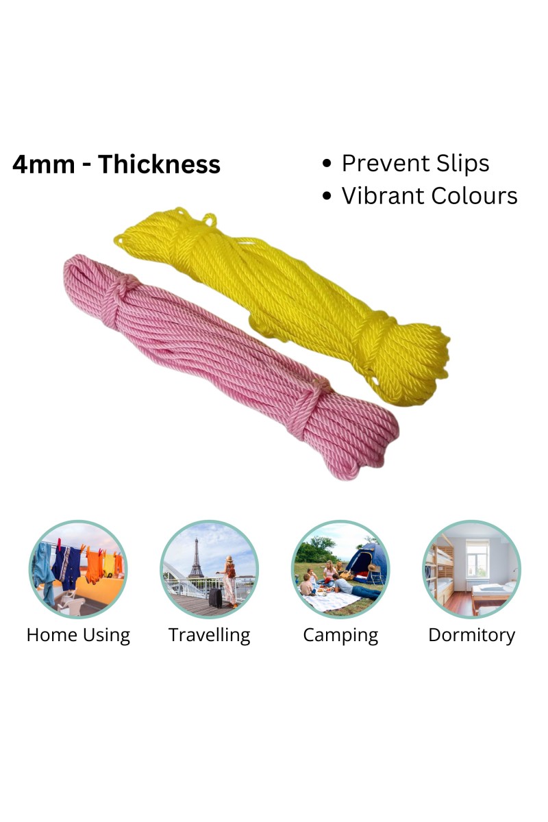Nylon Rope Combo Pack of 6 | Durable, High-Strength Ropes for Outdoor, Camping, and Household Use | Multipurpose Ropes for Clothesline, DIY Projects, and More (Yellow, Medium)