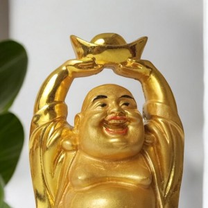 Laughing Buddha Set of 6 | Marble Resin Gold Feng Shui Buddha Statues for Home Decor, Office, Dining Room | Asian Gift Showpiece