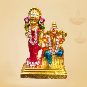 Shri Lakshmi Ganesh Murti with Stone Work Gold Plated Decorative Figurine | Religious Idol for Home Mandir, Office & Festive Decor