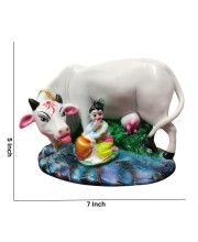 Hitech White Color Small Size Table Decor Religious Idol Cow & Gopal Set