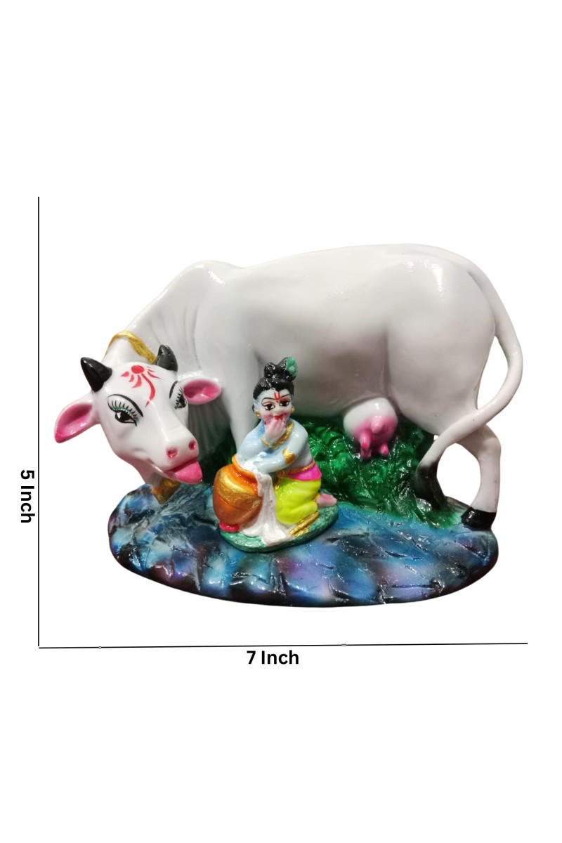 Hitech White Color Small Size Table Decor Religious Idol Cow & Gopal Set