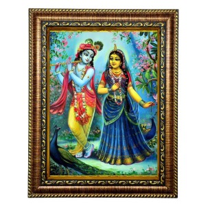 HiTech Sales Lord Radha Krishna Peacock Hindu Deity Together Wall Art and Peacock Themed for Office, Wall/Table, Study Room & Living Room, Gifts | PVC Frame & Front Face - Glass (9 x 7 in)