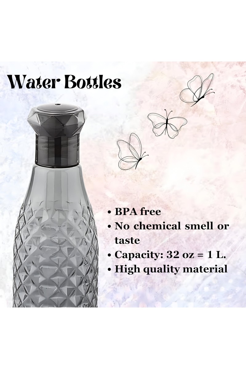 Diamond Crystal Design Latest Water Bottle for Fridge, for Home Office Gym School Boy & Girl, Unbreakable 1000 ml Bottle (Pack of 1, Black, Plastic)