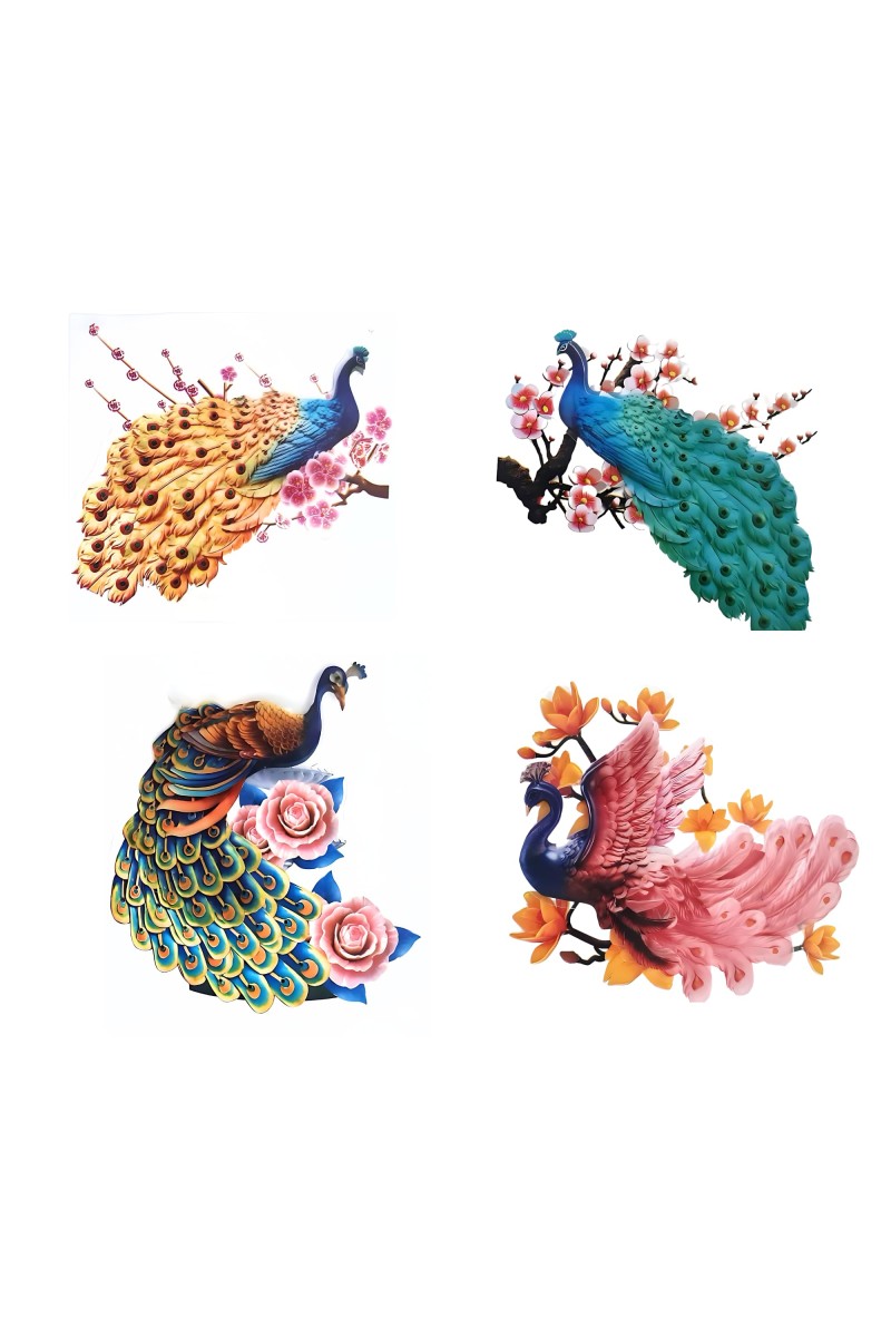 Hitech 3D Peacock Wall Decor Stickers | 4 in 1pack | 3D Printed Wall Decor Peacock Wall Art for Wall Design