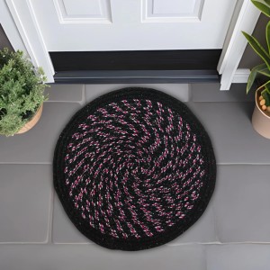 Hi Tech Sales Rugs, Cotton Door Mat (40X40cm) | Absorbent Microfibre Solid Bath Mat | Non Slip Mats for Bathroom, Bedroom, Kitchen, Door Mat, Floor Mat & Entrance | Pack of 1, Round Shape, Black