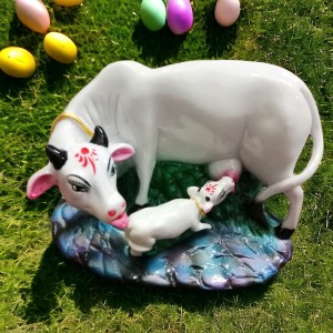 Hitech White Color Small Size Table Decor Religious Idol Cow & Calf Set Hitech White Color Small Size Table Decor Religious Idol Cow & Calf Set