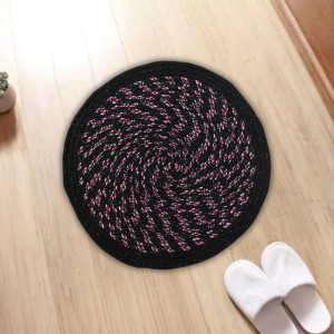 Hi Tech Sales Rugs, Cotton Door Mat (40X40cm) | Absorbent Microfibre Solid Bath Mat | Non Slip Mats for Bathroom, Bedroom, Kitchen, Door Mat, Floor Mat & Entrance | Pack of 1, Round Shape, Black