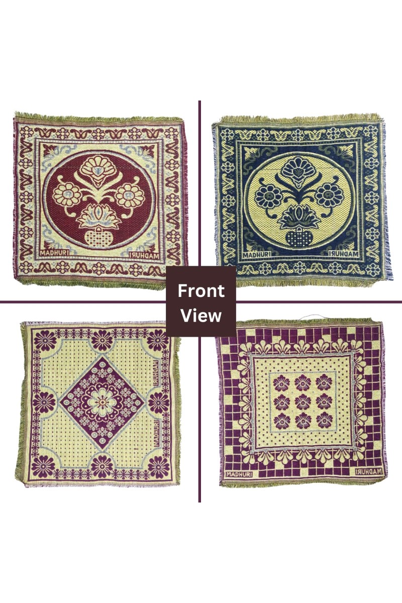 Hitech Sales Pure Cotton Puja Aasan Set Designer Prayer Mats for Puja, Meditation or Sitting on Floor & Multipurpose Use - Size 20 x 20 inch (Multicolor) (2)