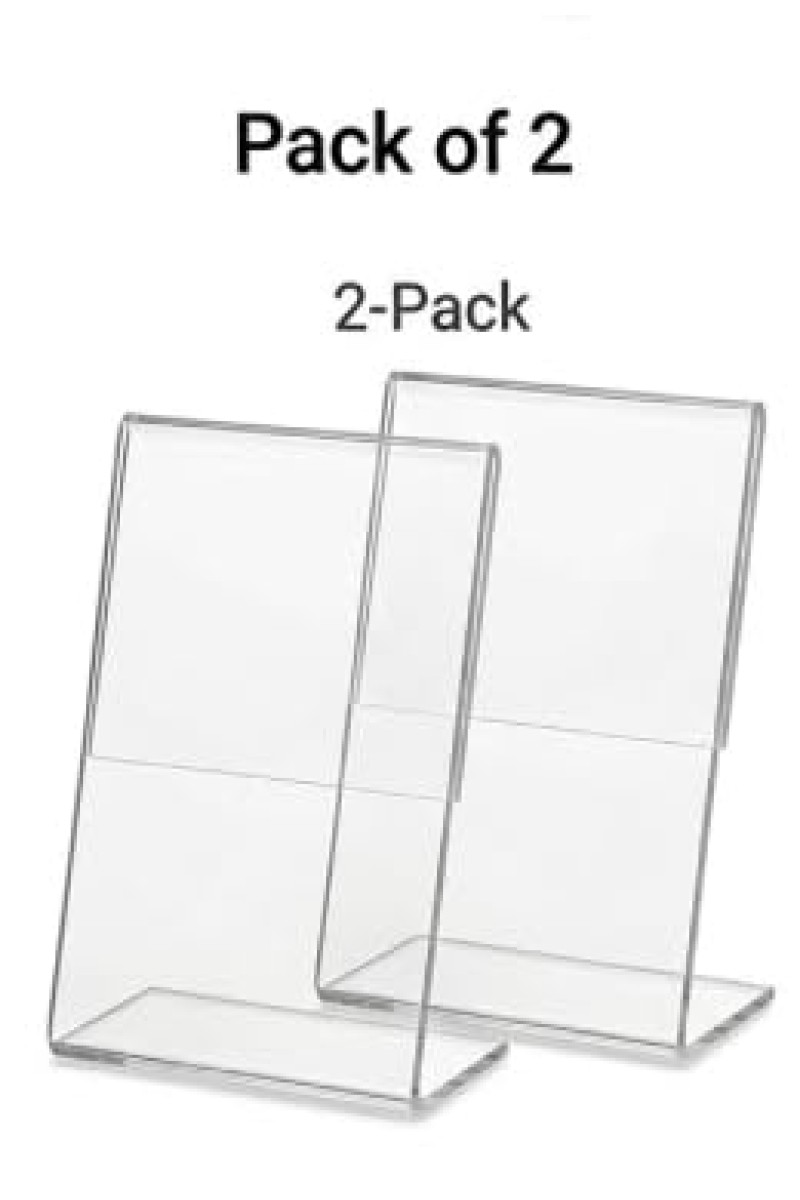 Clear Acrylic L Shape Display Stand 9.5 x 7 cm – Transparent Photo Holder, Price Tag Holder, Table Sign Display Stand for Shop Counter, Office Desk, Restaurant Menu & Photo Frame (2)