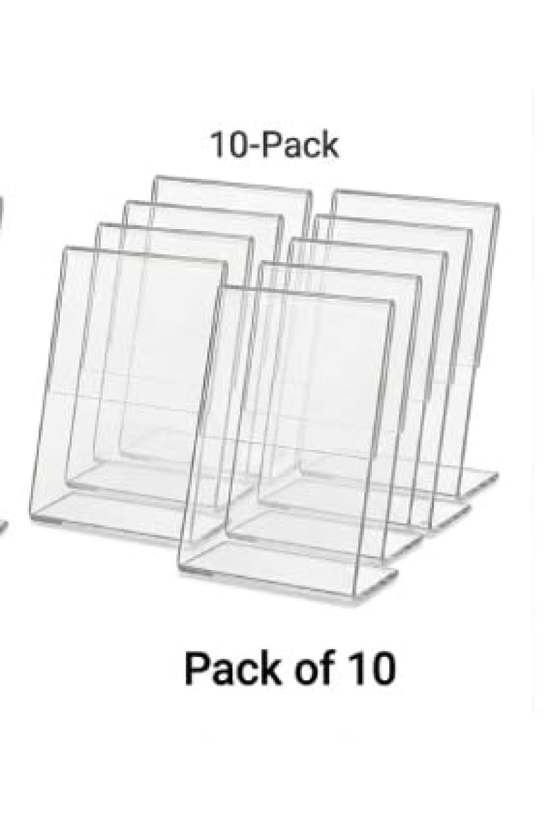 Clear Acrylic L Shape Display Stand 9.5 x 7 cm – Transparent Photo Holder, Price Tag Holder, Table Sign Display Stand for Shop Counter, Office Desk, Restaurant Menu & Photo Frame (10)