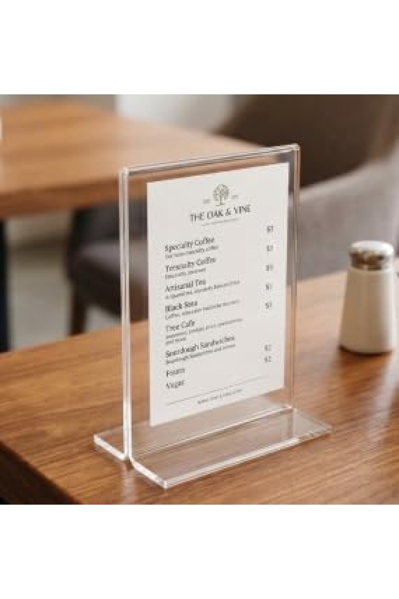 Transparent Acrylic T Shape Display Stand (8 × 6 × 4 cm) – Clear Photo Holder, Price Tag Holder, Table Sign Holder for Shop Counter, Office Desk, Menu Card & Photo Display (pack of 5)