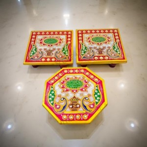 HiTechMart Makrana Marble Puja Chowki Combo Set – Hand-Painted Meenakari & Kundan Work Bajot/Singhasan for Mandir, Festival, Vrat, Decorative Pooja Platform for Idols & Gift Purpose HiTechMart Makrana Marble Puja Chowki Combo Set – Hand-Painted Meenakari & Kundan Work Bajot/Singhasan for Mandir, Festival, Vrat, Decorative Pooja Platform for Idols & Gift Purpose