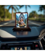 Car Desk/Table Top Goddess Durga Wooden Photo Stand 3x4 Inches, Compact & Stylish Spiritual Display For Car, Home & Office (Pack Of 1) (F14413)