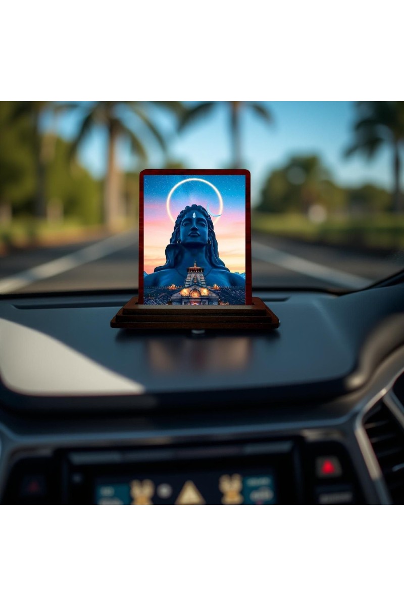Car Desk/Table Top Lord Shiva Wooden Photo Stand 3x4 Inches, Compact & Stylish Spiritual Display For Car, Home & Office (Pack Of 1) (F14620)