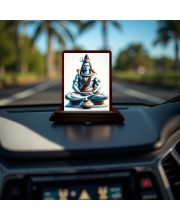 Car Desk/Table Top Lord Shiva Wooden Photo Stand 3x4 Inches, Compact & Stylish Spiritual Display For Car, Home & Office (Pack Of 1) (F14630)