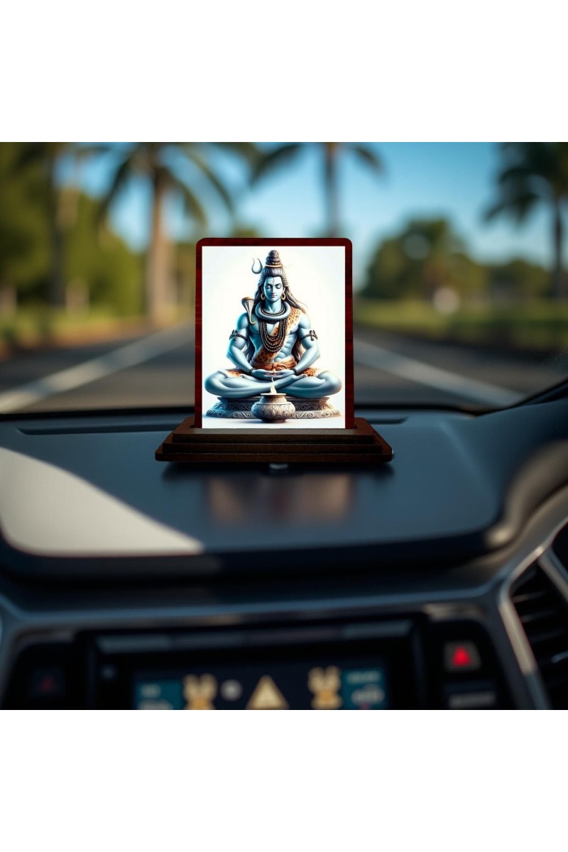 Car Desk/Table Top Lord Shiva Wooden Photo Stand 3x4 Inches, Compact & Stylish Spiritual Display For Car, Home & Office (Pack Of 1) (F14630)