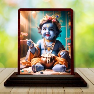 Car Desk/Table Top Lord Krishna Wooden Photo Stand 3x4 Inches, Compact & Stylish Spiritual Display For Car, Home & Office (Pack Of 1) (F14473)