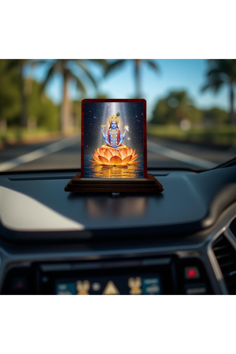 Car Desk/Table Top Lord Vishnu Wooden Photo Stand 3x4 Inches, Compact & Stylish Spiritual Display For Car, Home & Office (Pack Of 1) (F14403)