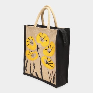 Brink Women's Black Jute Tote Bag - (M582) Brink Women's Black Jute Tote Bag - (M582)