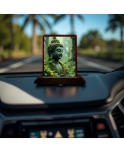 Car Desk/Table Top Lord Buddha Wooden Photo Stand 3x4 Inches, Compact & Stylish Spiritual Display For Car, Home & Office (Pack Of 1) (F14448)
