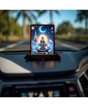 Car Desk/Table Top Lord Shiva Wooden Photo Stand 3x4 Inches, Compact & Stylish Spiritual Display For Car, Home & Office (Pack Of 1) (F14623)