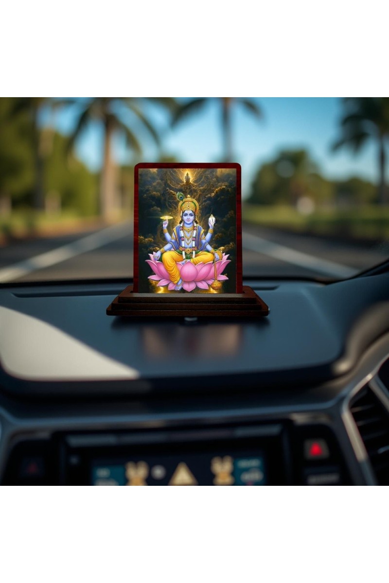 Car Desk/Table Top Lord Vishnu Wooden Photo Stand 3x4 Inches, Compact & Stylish Spiritual Display For Car, Home & Office (Pack Of 1) (F14405)