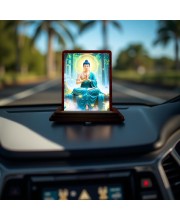 Car Desk/Table Top Lord Buddha Wooden Photo Stand 3x4 Inches, Compact & Stylish Spiritual Display For Car, Home & Office (Pack Of 1) (F14423)
