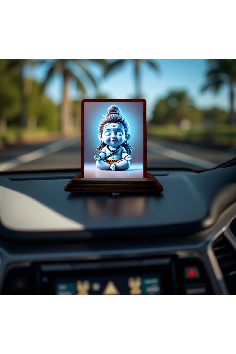 Car Desk/Table Top Lord Shiva Wooden Photo Stand 3x4 Inches, Compact & Stylish Spiritual Display For Car, Home & Office (Pack Of 1) (F14621)