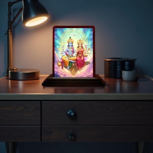 Car Desk/Table Top Lord Vishnu And Lakshmi Wooden Photo Stand 3x4 Inches, Compact & Stylish Spiritual Display For Car, Home & Office (Pack Of 1) (F14601) Car Desk/Table Top Lord Vishnu And Lakshmi Wooden Photo Stand 3x4 Inches, Compact & Stylish Spiritual Display For Car, Home & Office (Pack Of 1) (F14601)