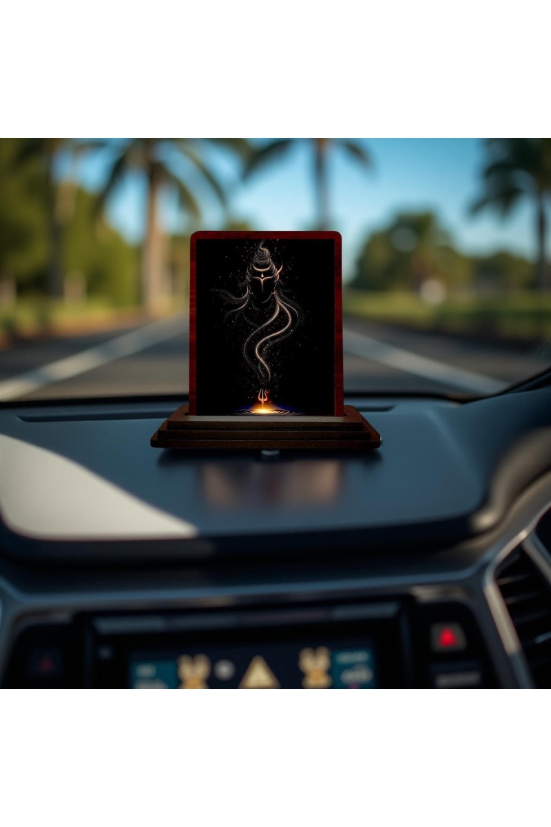 Car Desk/Table Top Lord Shiva Wooden Photo Stand 3x4 Inches, Compact & Stylish Spiritual Display For Car, Home & Office (Pack Of 1) (F14407)