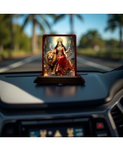 Car Desk/Table Top Goddess Durga Wooden Photo Stand 3x4 Inches, Compact & Stylish Spiritual Display For Car, Home & Office (Pack Of 1) (F14427)