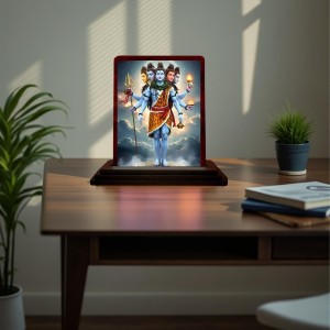Car Desk/Table Top Lord Shiva Wooden Photo Stand 3x4 Inches, Compact & Stylish Spiritual Display For Car, Home & Office (Pack Of 1) (F14573)