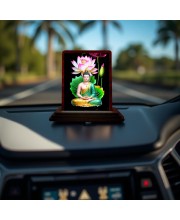 Car Desk/Table Top Lord Buddha Wooden Photo Stand 3x4 Inches, Compact & Stylish Spiritual Display For Car, Home & Office (Pack Of 1) (F14410)
