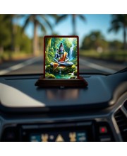 Car Desk/Table Top Lord Shiva Wooden Photo Stand 3x4 Inches, Compact & Stylish Spiritual Display For Car, Home & Office (Pack Of 1) (F14453)