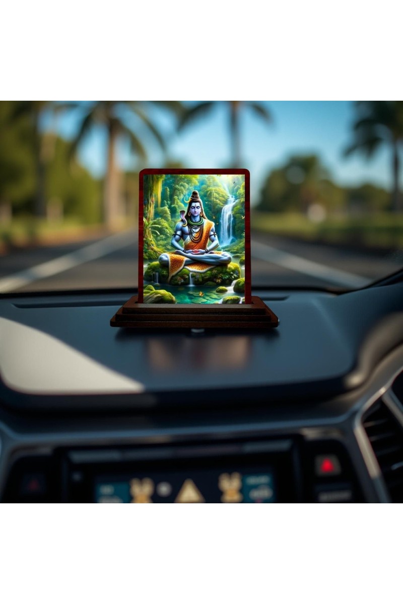 Car Desk/Table Top Lord Shiva Wooden Photo Stand 3x4 Inches, Compact & Stylish Spiritual Display For Car, Home & Office (Pack Of 1) (F14453)