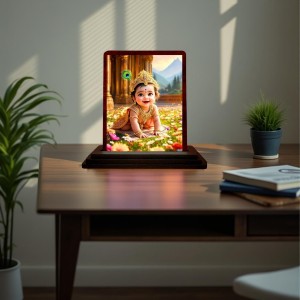 Car Desk/Table Top Lord Krishna Wooden Photo Stand 3x4 Inches, Compact & Stylish Spiritual Display For Car, Home & Office (Pack Of 1) (F14591) Car Desk/Table Top Lord Krishna Wooden Photo Stand 3x4 Inches, Compact & Stylish Spiritual Display For Car, Home & Office (Pack Of 1) (F14591)