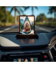 Car Desk/Table Top Goddess Durga Wooden Photo Stand 3x4 Inches, Compact & Stylish Spiritual Display For Car, Home & Office (Pack Of 1) (F14426)
