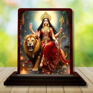 Car Desk/Table Top Goddess Durga Wooden Photo Stand 3x4 Inches, Compact & Stylish Spiritual Display For Car, Home & Office (Pack Of 1) (F14427) Car Desk/Table Top Goddess Durga Wooden Photo Stand 3x4 Inches, Compact & Stylish Spiritual Display For Car, Home & Office (Pack Of 1) (F14427)