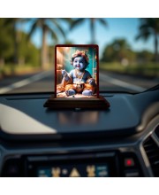 Car Desk/Table Top Lord Krishna Wooden Photo Stand 3x4 Inches, Compact & Stylish Spiritual Display For Car, Home & Office (Pack Of 1) (F14473)