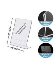 Acrylic Tent Card Holder, Slanted L Shape Menu Display Stand, Clear Portrait Frame for Desk, Photo, Flyer, Document, Paper Display, 3MM Premium Cast Acrylic Signage Stand(8x10-2Pcs) Acrylic Tent Card Holder, Slanted L Shape Menu Display Stand, Clear Portrait Frame for Desk, Photo, Flyer, Document, Paper Display, 3MM Premium Cast Acrylic Signage Stand(8x10-2Pcs)