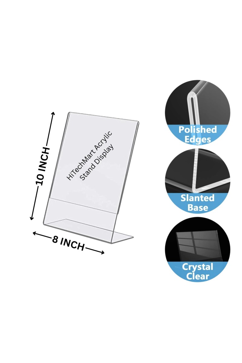 Acrylic Tent Card Holder, Slanted L Shape Menu Display Stand, Clear Portrait Frame for Desk, Photo, Flyer, Document, Paper Display, 3MM Premium Cast Acrylic Signage Stand(8x10-3Pcs)